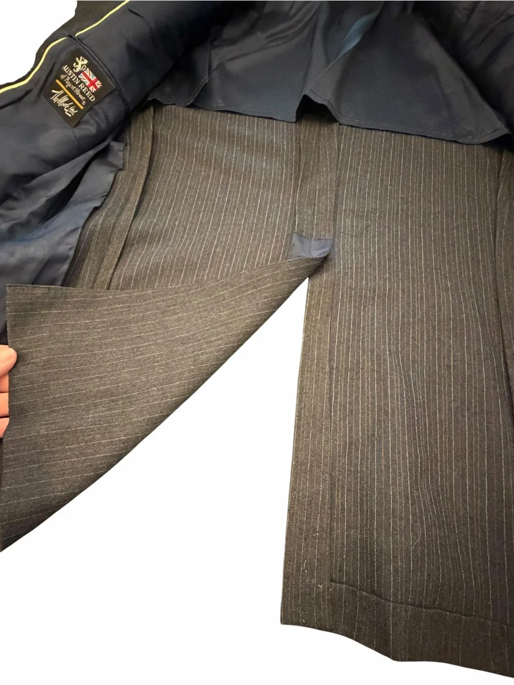 Austin Reed Of Regent Street Mens May Blue Pinstripe Suit Coat Wool Blazer 42”